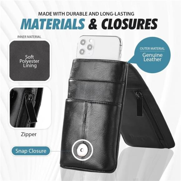 Genuine Leather Cell Phone Holster Fits for iPhone 15Pro Max 14Pro Max 13Pro Max - Picture 6 of 7